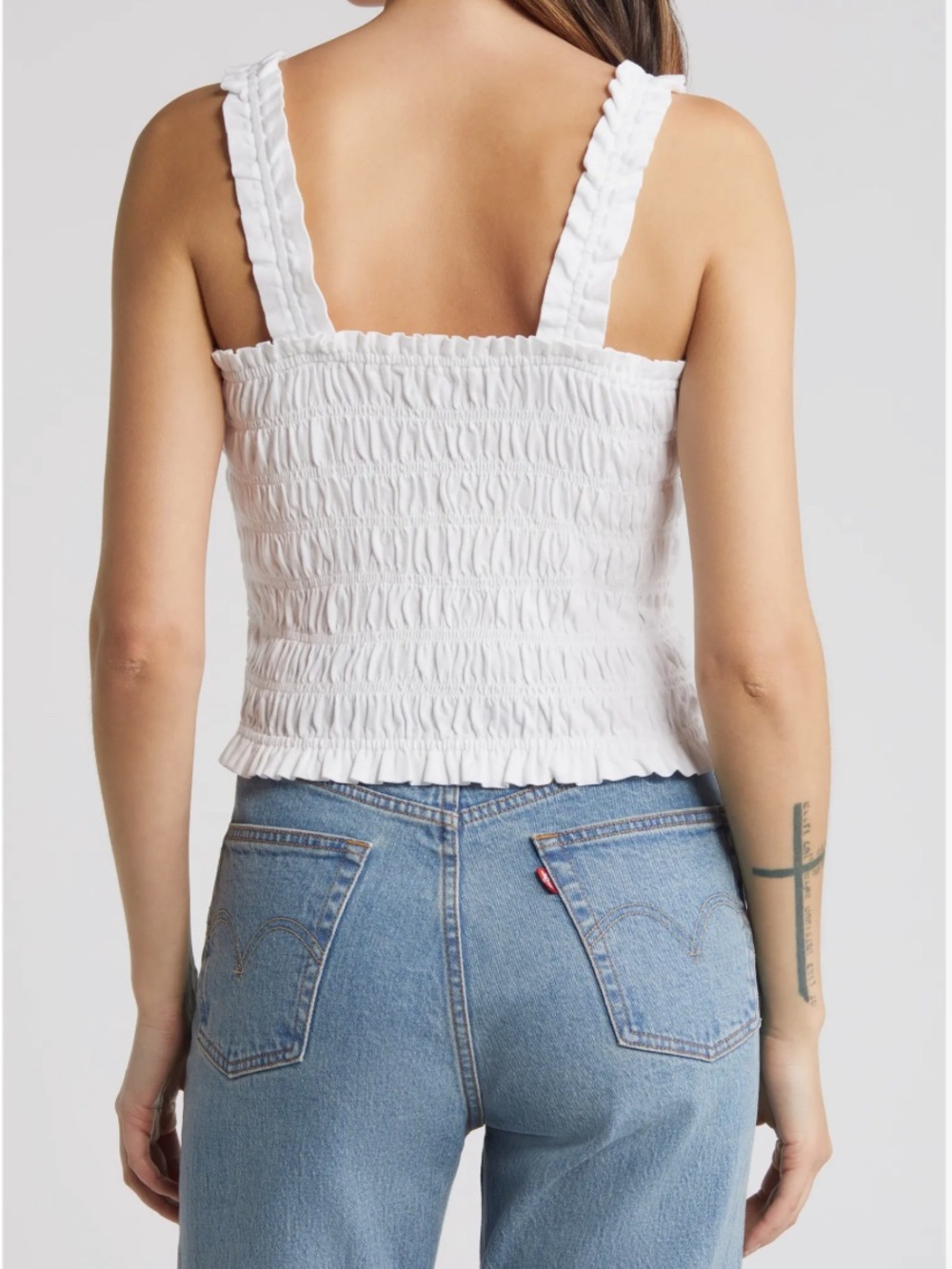 H&M White Smocked Square-Top Tank with Ruffle Straps - Picture 2 of 8